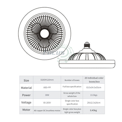30W Silent 3 Speeds Ceiling Fan with Remote Control with Lighting Lamp E27 Converter Base for Bedroom Living Home